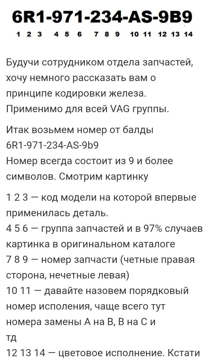 Расшифровка VAG-номера
